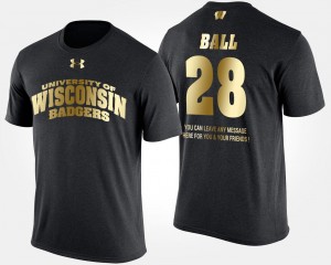 Wisconsin Badgers Montee Ball T-Shirt Gold Limited #28 Short Sleeve With Message Black Mens