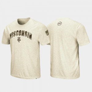 Wisconsin Badgers T-Shirt OHT Military Appreciation Men's Desert Camo Oatmeal