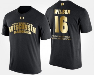 Wisconsin Badgers Russell Wilson T-Shirt #16 Gold Limited Black Short Sleeve With Message For Men's