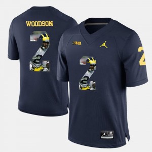 Michigan Wolverines Charles Woodson Jersey Navy Blue #2 Men Player Pictorial