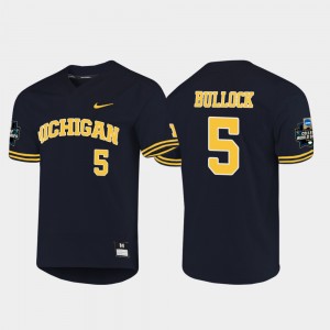 Michigan Wolverines Christan Bullock Jersey Men's 2019 NCAA Baseball College World Series Navy #5