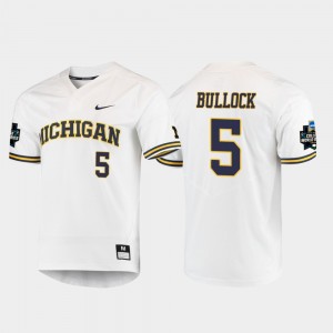 Michigan Wolverines Christan Bullock Jersey White Men #5 2019 NCAA Baseball College World Series