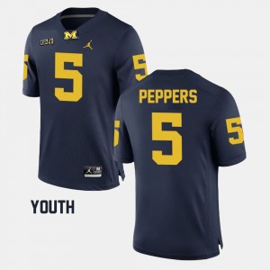 Michigan Wolverines Jabrill Peppers Jersey Navy #5 Alumni Football Game Kids
