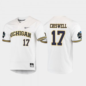 Michigan Wolverines Jeff Criswell Jersey For Men #17 White 2019 NCAA Baseball College World Series