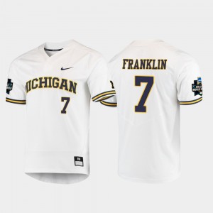 Michigan Wolverines Jesse Franklin Jersey #7 Men's 2019 NCAA Baseball College World Series White