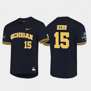 Michigan Wolverines Jimmy Kerr Jersey #15 Navy For Men 2019 NCAA Baseball College World Series