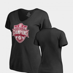 Alabama Crimson Tide T-Shirt For Women's Black 2018 SEC Football Champions V-Neck