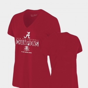 Alabama Crimson Tide T-Shirt Locker Room V-Neck Original Retro Brand Crimson Women 2018 SEC Football Champions
