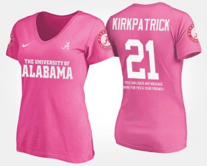Alabama Crimson Tide Dre Kirkpatrick T-Shirt #21 For Women Pink With Message