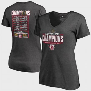 Alabama Crimson Tide T-Shirt Heather Gray College Football Playoff 2017 National Champions Schedule V-Neck Bowl Game Women's