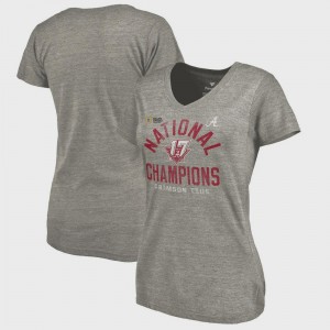 Alabama Crimson Tide T-Shirt Women Bowl Game Heather Gray College Football Playoff 2017 National Champions V-Neck Long Snap