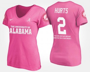 Alabama Crimson Tide Jalen Hurts T-Shirt #2 With Message Ladies Pink