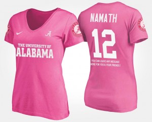 Alabama Crimson Tide Joe Namath T-Shirt With Message Pink Womens #12