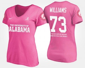Alabama Crimson Tide Jonah Williams T-Shirt With Message #73 For Women Pink