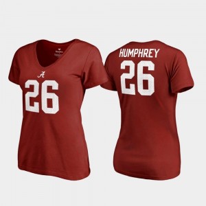 Alabama Crimson Tide Marlon Humphrey T-Shirt V-Neck Crimson For Women #26 College Legends
