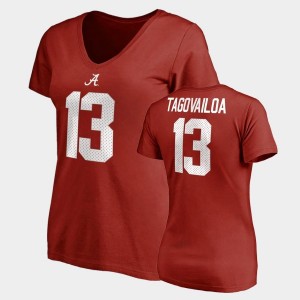 Alabama Crimson Tide Tua Tagovailoa T-Shirt #13 Women's Name & Number V-Neck College Legends Crimson