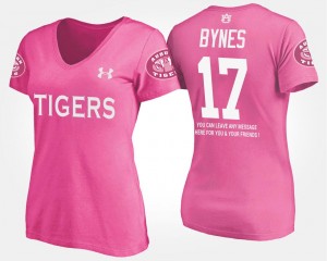 Auburn Tigers Josh Bynes T-Shirt Ladies #17 With Message Pink