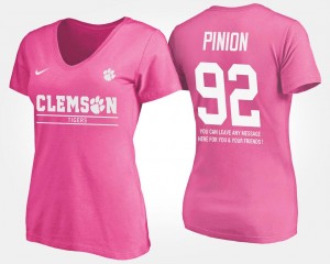 Clemson Tigers Bradley Pinion T-Shirt Pink Ladies #92 With Message