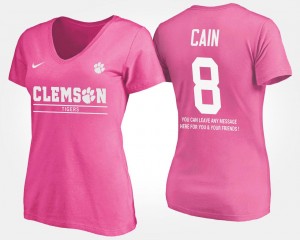 Clemson Tigers Deon Cain T-Shirt Ladies With Message #8 Pink