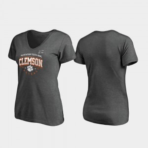 Clemson Tigers T-Shirt 2019 Fiesta Bowl Bound Heather Gray Tackle V-Neck For Women's