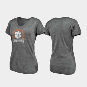 Clemson Tigers T-Shirt Women Heather Gray 2019 Fiesta Bowl Champions Offensive V-Neck Tri-Blend