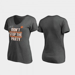 Clemson Tigers T-Shirt For Women's Receiver V-Neck Heather Gray 2019 Fiesta Bowl Champions