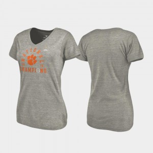 Clemson Tigers T-Shirt Heather Gray 2018 National Champions Lateral V-Neck College Football Playoff Women