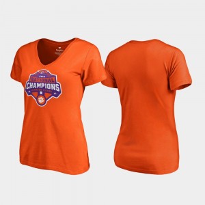 Clemson Tigers T-Shirt Orange Gridiron V-Neck College Football Playoff 2018 National Champions Womens