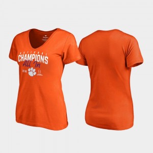 Clemson Tigers T-Shirt 2018 National Champions Orange Huddle V-Neck College Football Playoff Women's