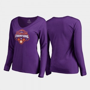 Clemson Tigers T-Shirt 2018 National Champions Champions Gridiron Long Sleeve College Football Playoff Purple Womens