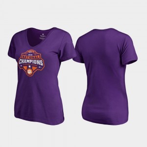 Clemson Tigers T-Shirt 2018 National Champions For Women Purple Gridiron V-Neck College Football Playoff