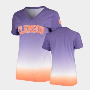 Clemson Tigers T-Shirt For Women Ombre V-Neck Purple
