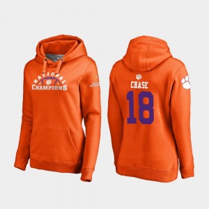 Clemson Tigers T.J. Chase Hoodie Orange 2018 National Champions #18 For Women College Football Playoff Pylon