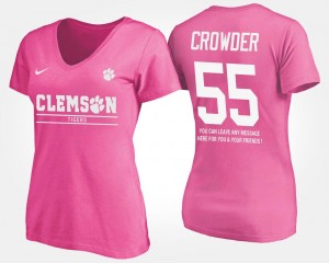 Clemson Tigers Tyrone Crowder T-Shirt With Message Pink #55 Ladies