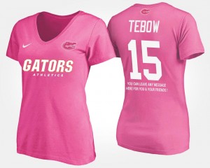 Florida Gators Tim Tebow T-Shirt With Message #15 For Women's Pink