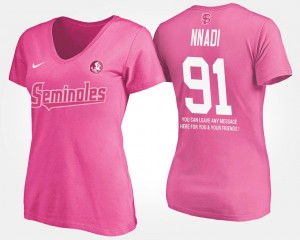 Florida State Seminoles Derrick Nnadi T-Shirt For Women's #91 With Message Pink