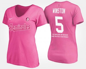 Florida State Seminoles Jameis Winston T-Shirt #5 Pink With Message For Women
