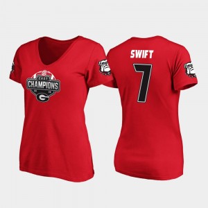 Georgia Bulldogs D'Andre Swift T-Shirt #7 For Women V-Neck 2019 SEC East Football Division Champions Red