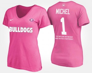 Georgia Bulldogs Sony Michel T-Shirt For Women Pink With Message #1