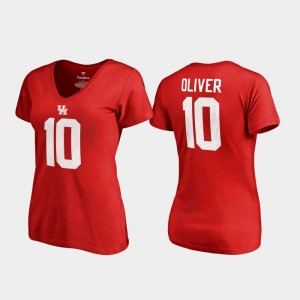 Houston Cougars Ed Oliver T-Shirt Red #10 College Legends V-Neck Name & Number Women's