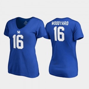 Kentucky Wildcats Wesley Woodyard T-Shirt Royal College Legends V-Neck #16 Womens