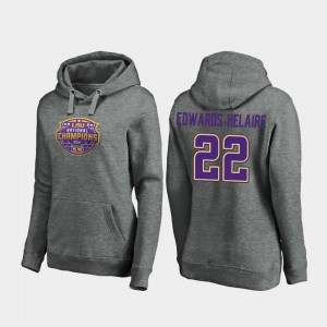 LSU Tigers Clyde Edwards-Helaire Hoodie For Women #22 Heather Gray 2019 National Champions College Football Playoff Visor
