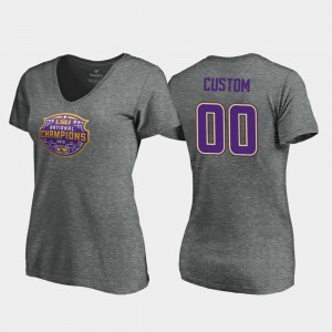 LSU Tigers Customized T-Shirts #00 2019 National Champions V-Neck Visor Heather Gray Women's