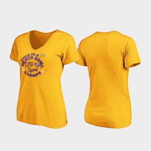LSU Tigers T-Shirt For Women's Curl V-Neck 2019 Peach Bowl Champions Gold