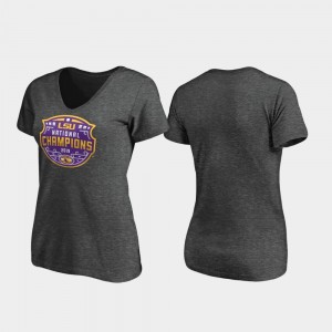 LSU Tigers T-Shirt Women 2019 National Champions Heather Gray Encroachment V-Neck College Football Playoff