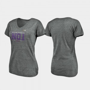 LSU Tigers T-Shirt 2019 National Champions Ladies Pocket Tri-Blend V-Neck Heather Gray