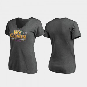 LSU Tigers T-Shirt Heather Gray 2019 Peach Bowl Champions Receiver V-Neck For Women's