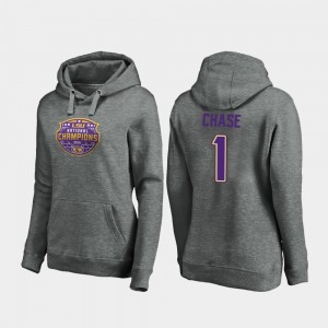 LSU Tigers Ja'Marr Chase Hoodie Heather Gray For Women #1 College Football Playoff Visor 2019 National Champions