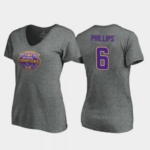 LSU Tigers Jacob Phillips T-Shirt #6 Heather Gray Ladies V-Neck Visor 2019 National Champions