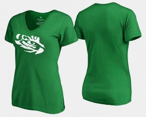 LSU Tigers T-Shirt White Logo Kelly Green For Women St. Patrick's Day